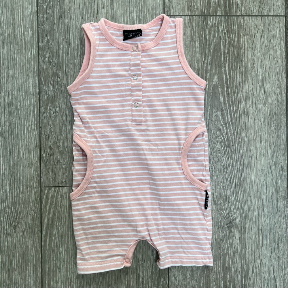 LITTLE BIPSY STRIPED TANK SHORTY ROMPER PINK SUN KISSED 9-12MO